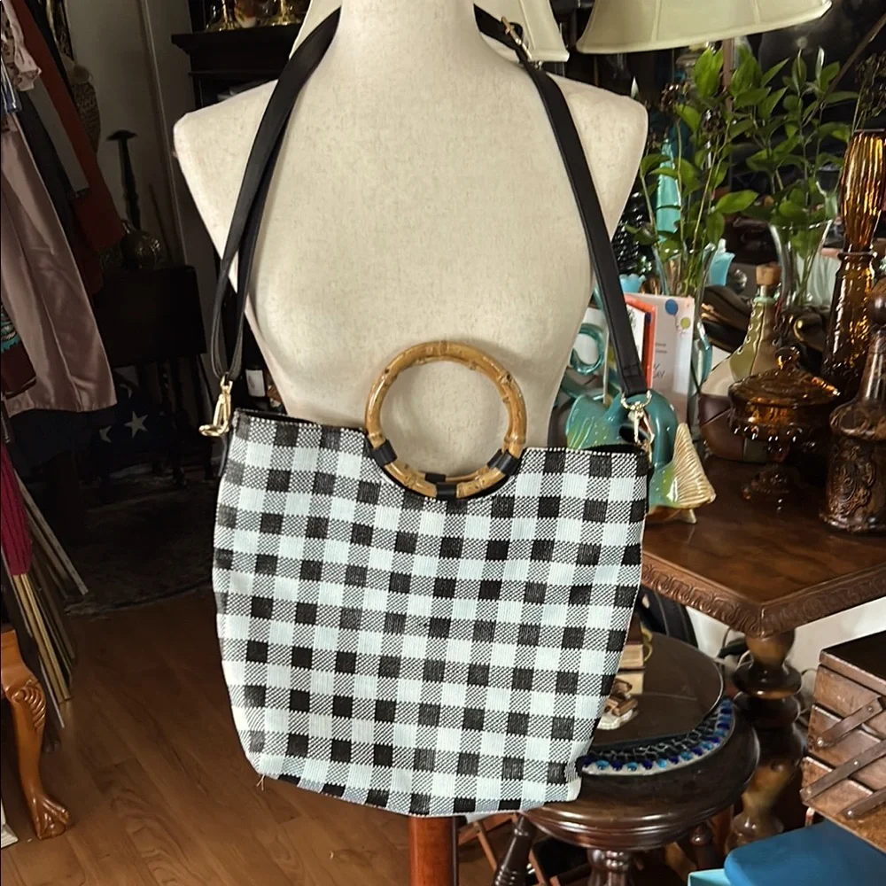 Ring Handle Black & White Check Bag - Picture 2 of 7
